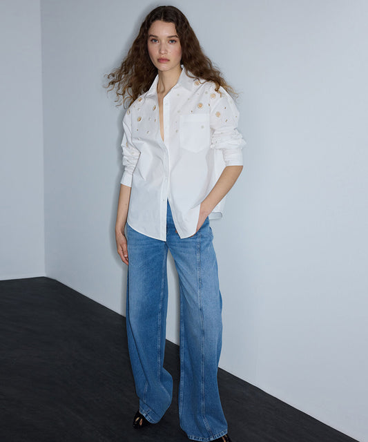 Embroidered Cutout Poplin Shirt