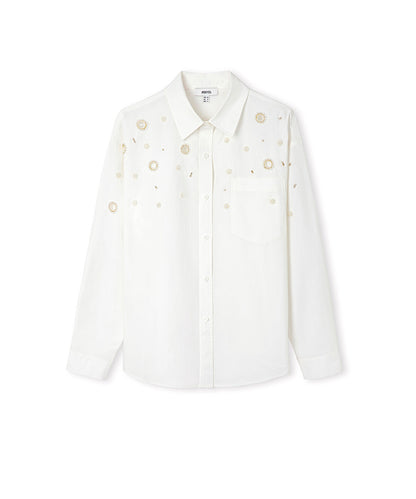 Embroidered Cutout Poplin Shirt