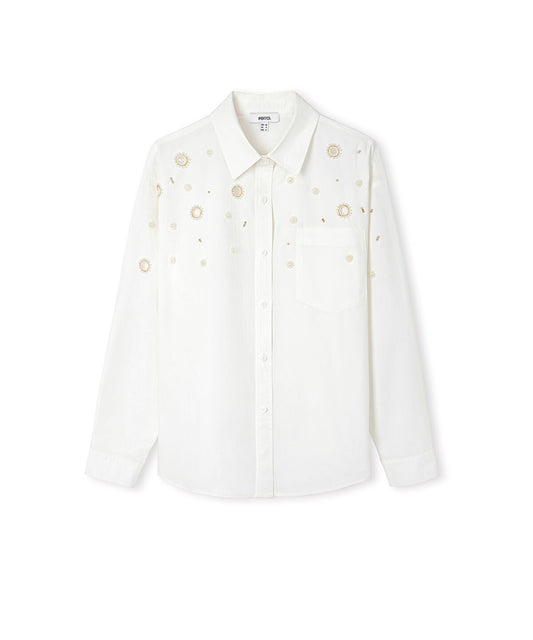 Embroidered Cutout Poplin Shirt