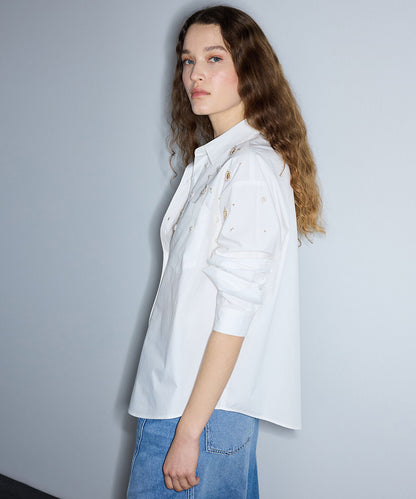 Embroidered Cutout Poplin Shirt