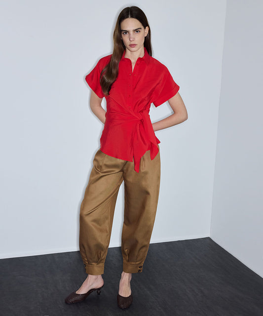 Asymmetric Tie Waist Shirt