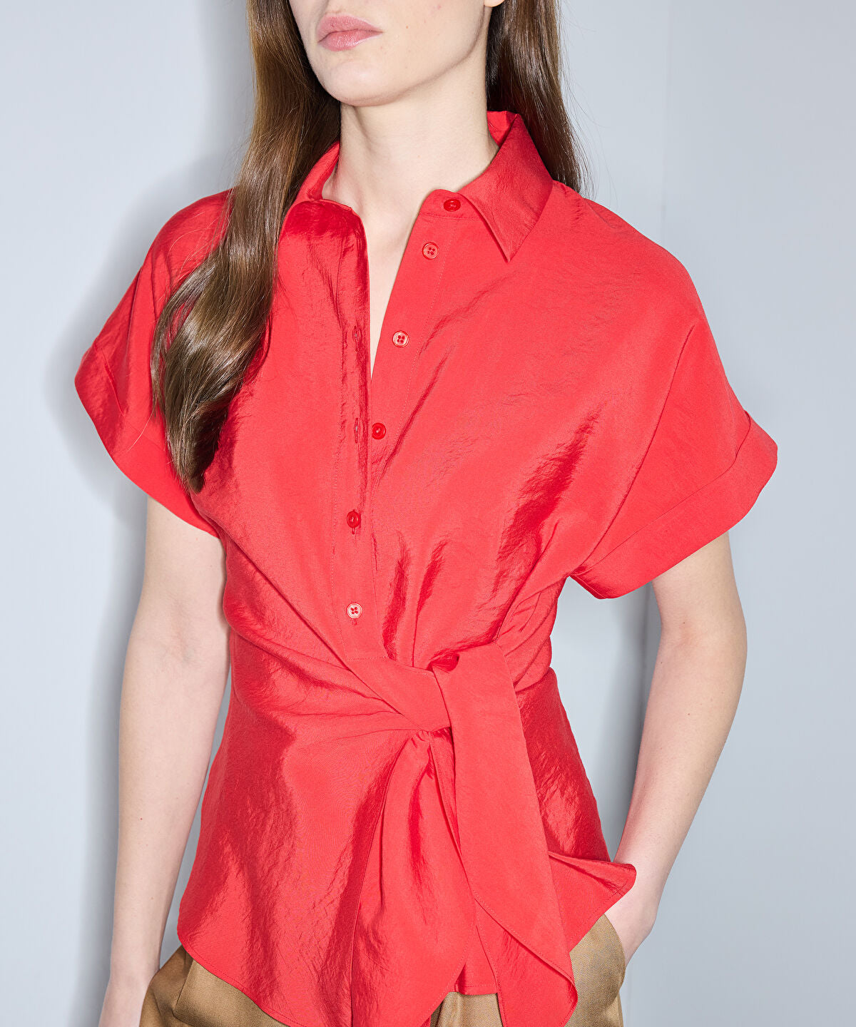 Zoomed Asymmetric Tie Waist Shirt