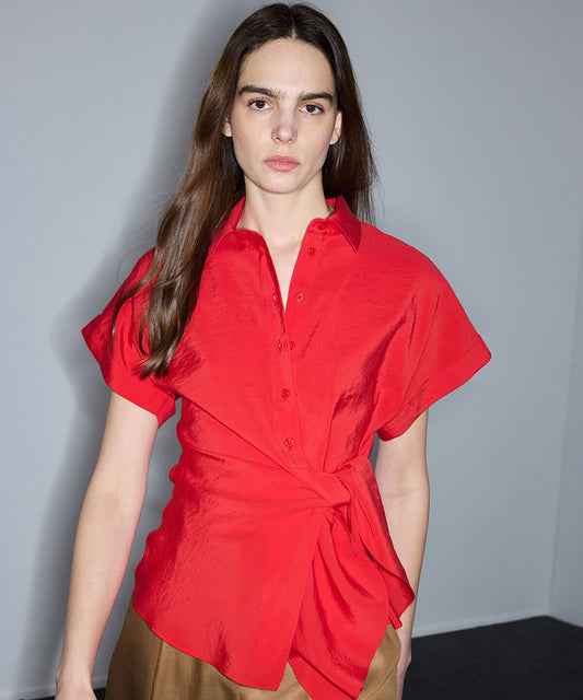 Asymmetric Tie Waist Shirt