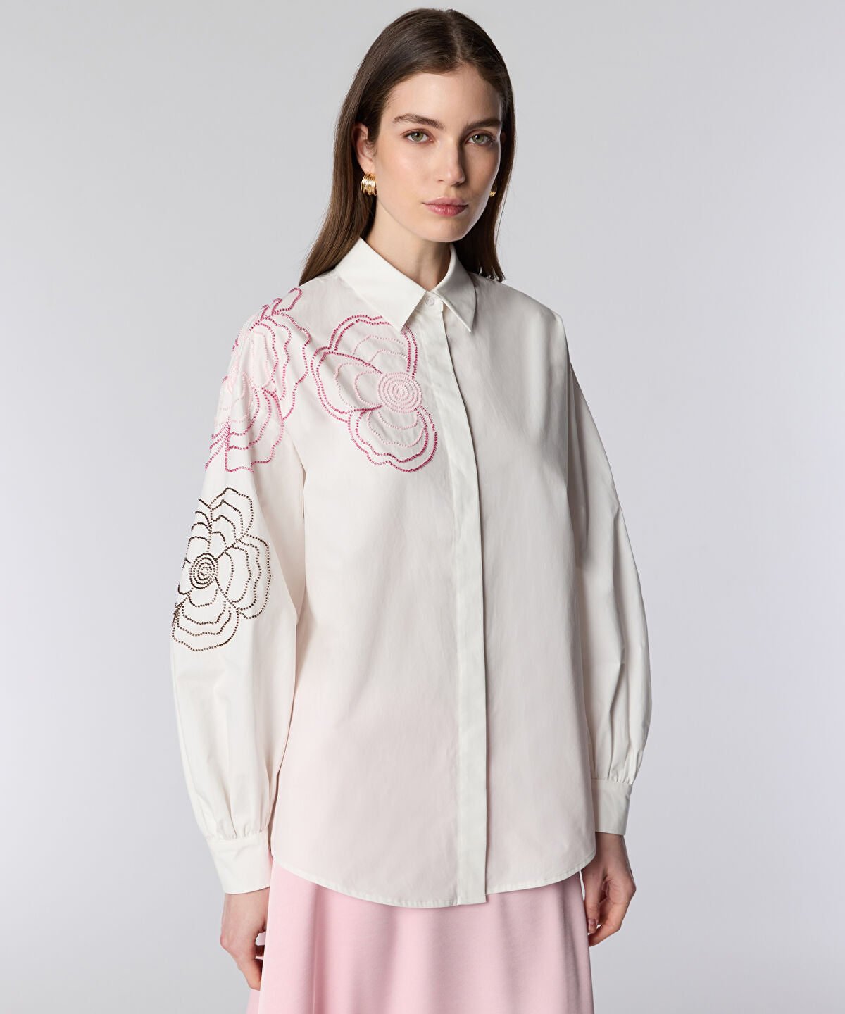 Floral Embroidered Poplin Shirt