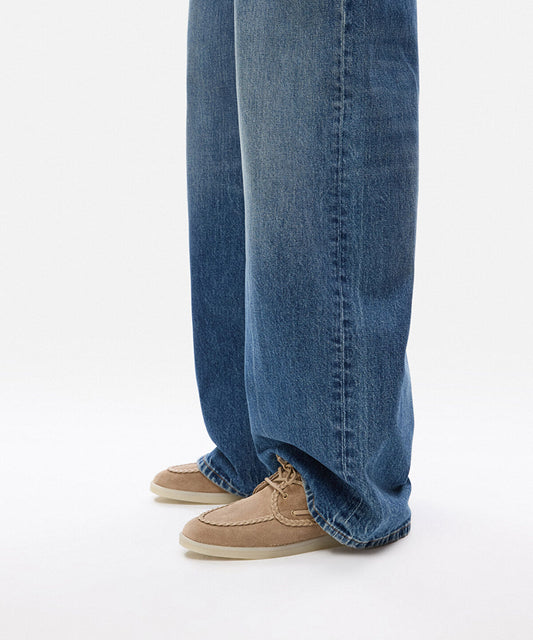 Braided-Trim Suede Boat Shoes