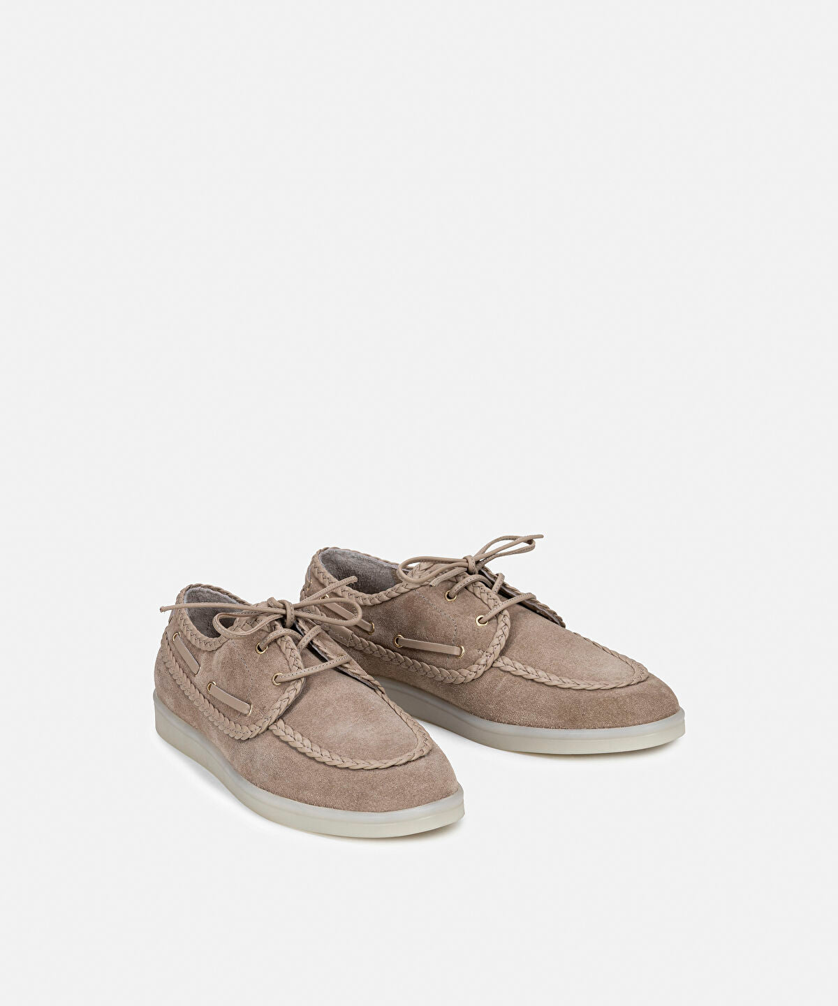 Braided-Trim Suede Boat Shoes