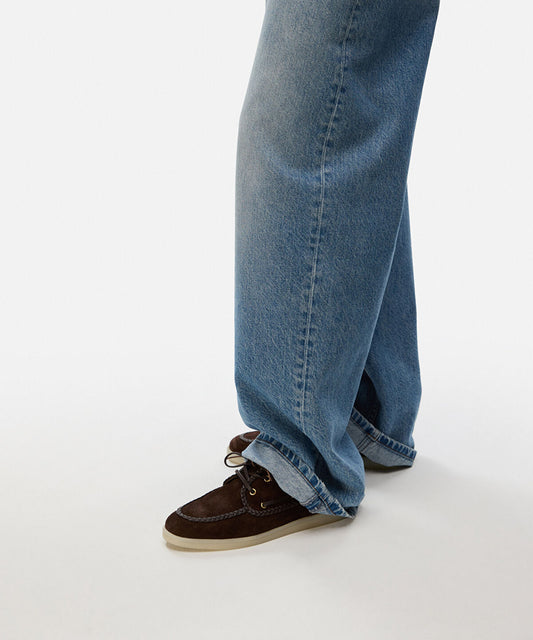 Braided-Trim Suede Boat Shoes