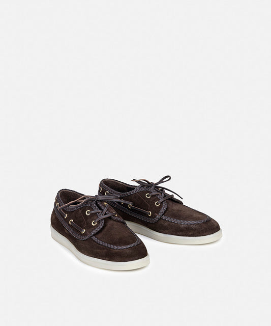 Braided-Trim Suede Boat Shoes