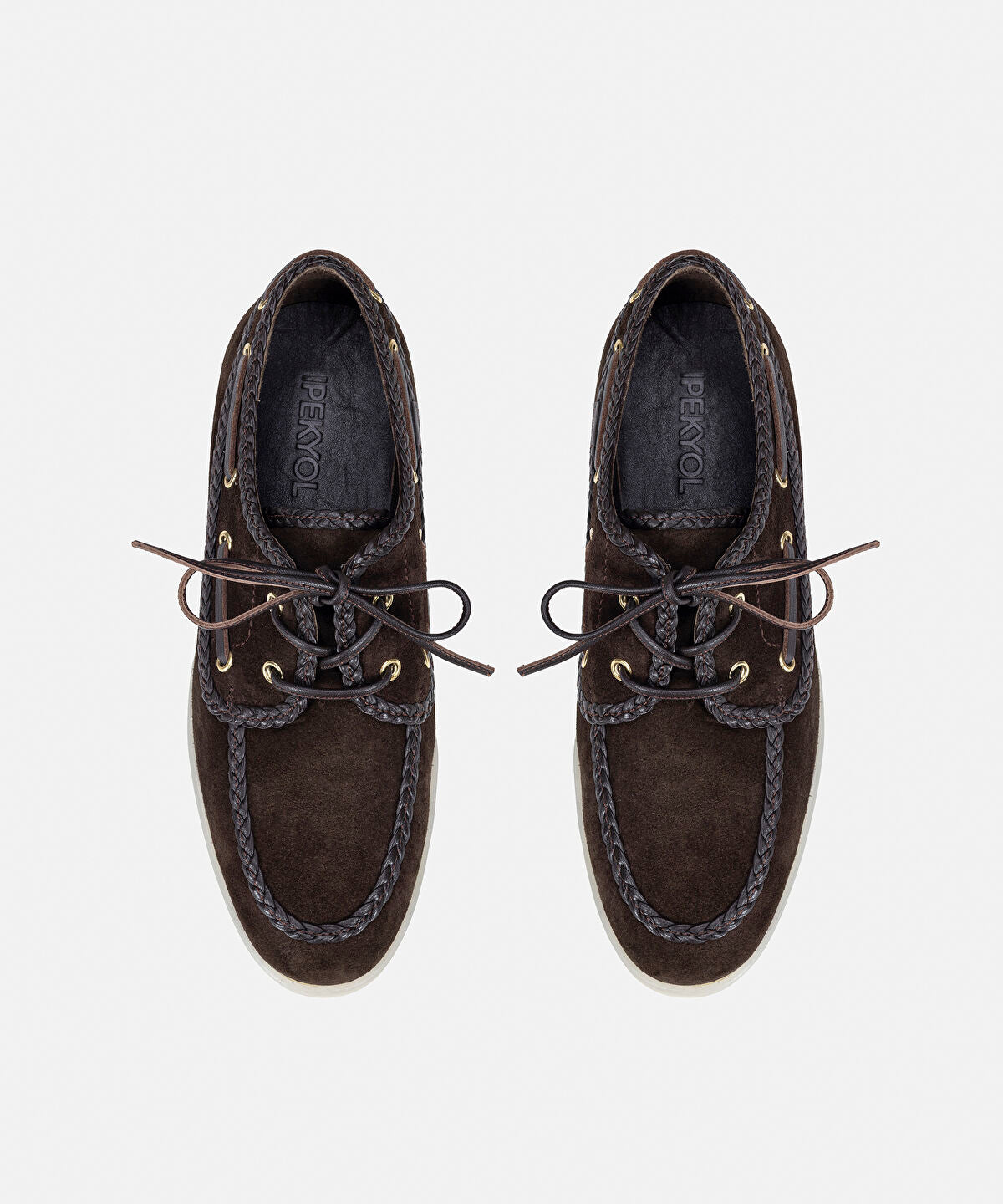 Braided-Trim Suede Boat Shoes