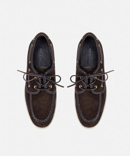 Braided-Trim Suede Boat Shoes