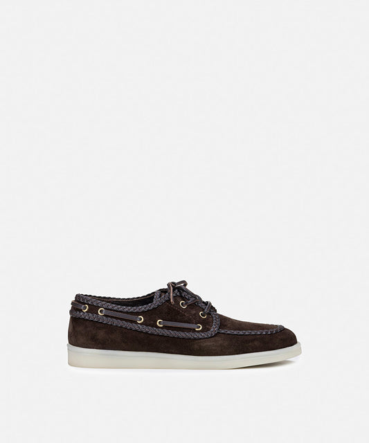Braided-Trim Suede Boat Shoes