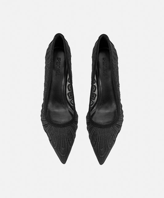 Embroidered Pointed-Toe Heels