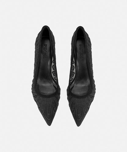 Embroidered Pointed-Toe Heels
