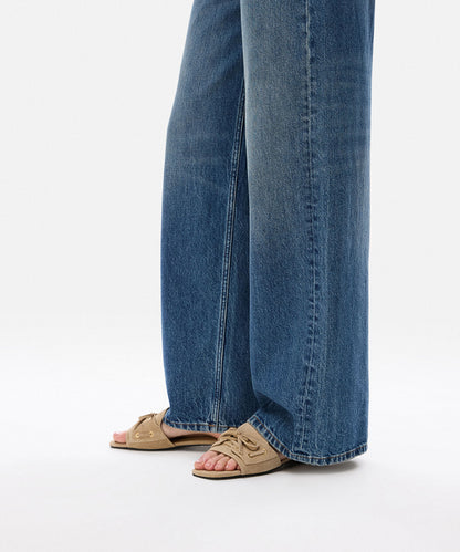 Suede-Leather Slippers with Bow