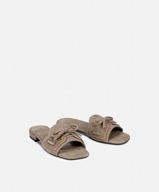 Suede-Leather Slippers with Bow