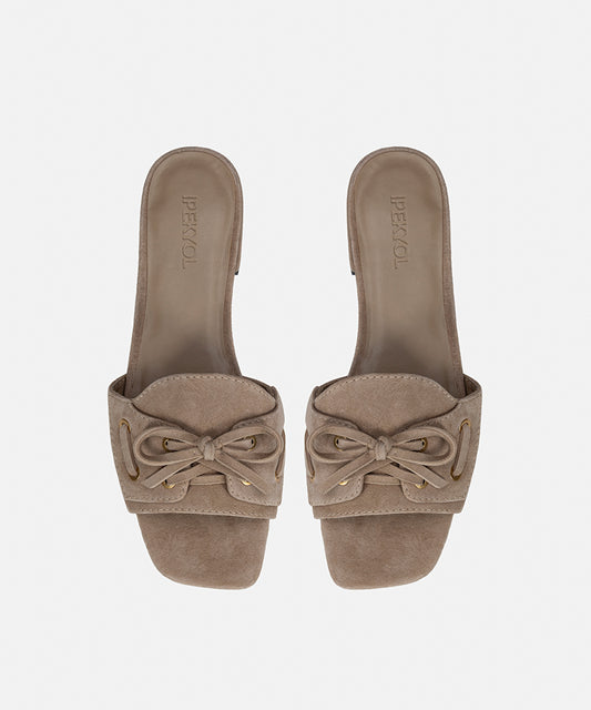 Suede-Leather Slippers with Bow