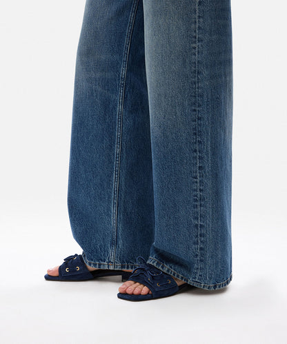 Suede-Leather Slippers with Bow