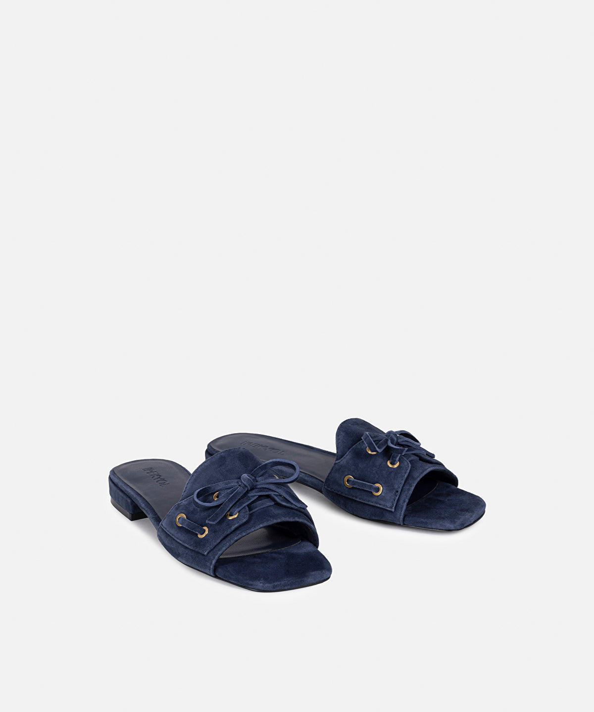 Suede-Leather Slippers with Bow