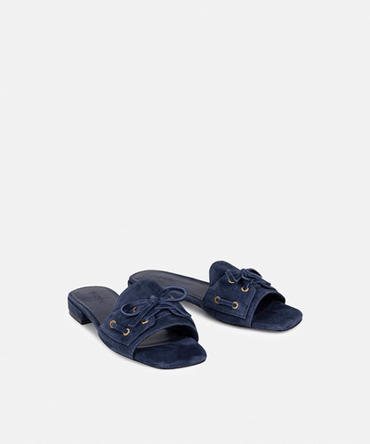 Suede-Leather Slippers with Bow