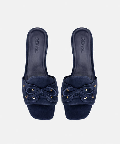 Suede-Leather Slippers with Bow