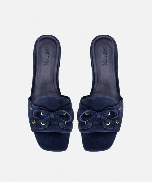Suede-Leather Slippers with Bow