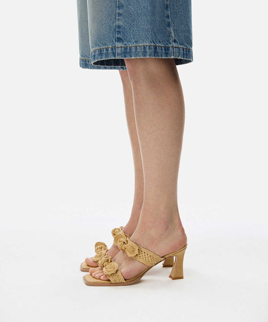 Bow Detail Straw Effect Mules