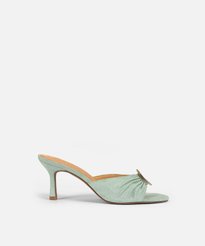 Metal Buckle Leather Mules