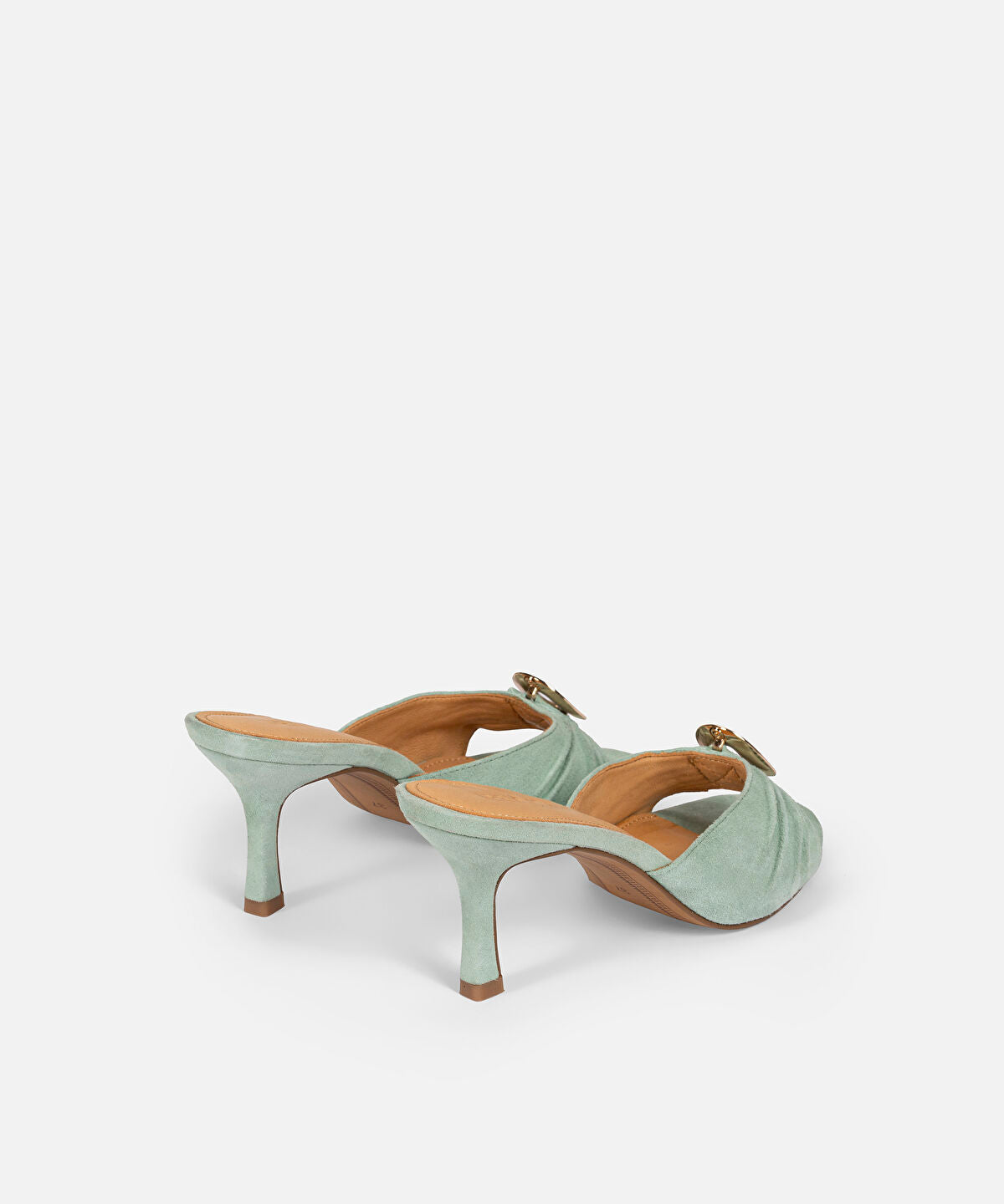 Zoomed Metal Buckle Leather Mules