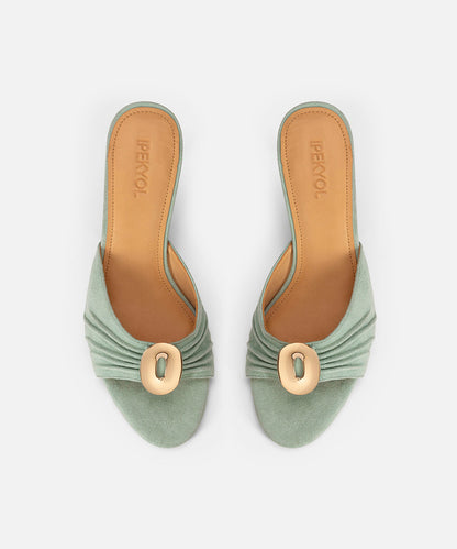 Metal Buckle Leather Mules