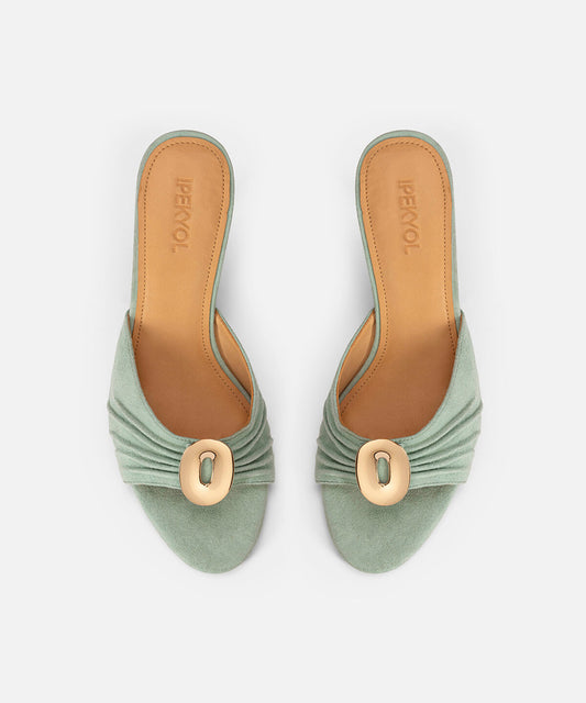 Metal Buckle Leather Mules