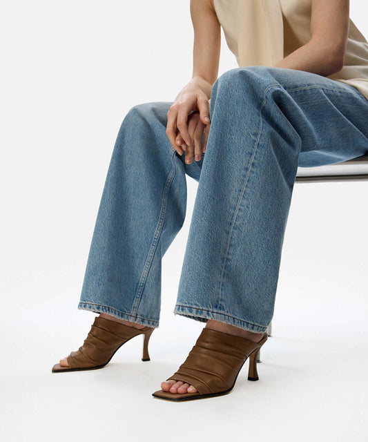 Ruched Leather Heeled Sandals