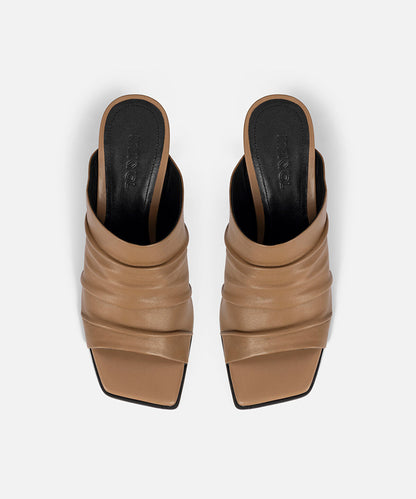 Ruched Leather Heeled Sandals