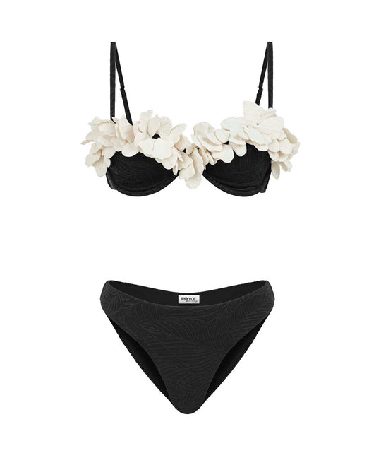 Contrast Applique Textured Bikini Set