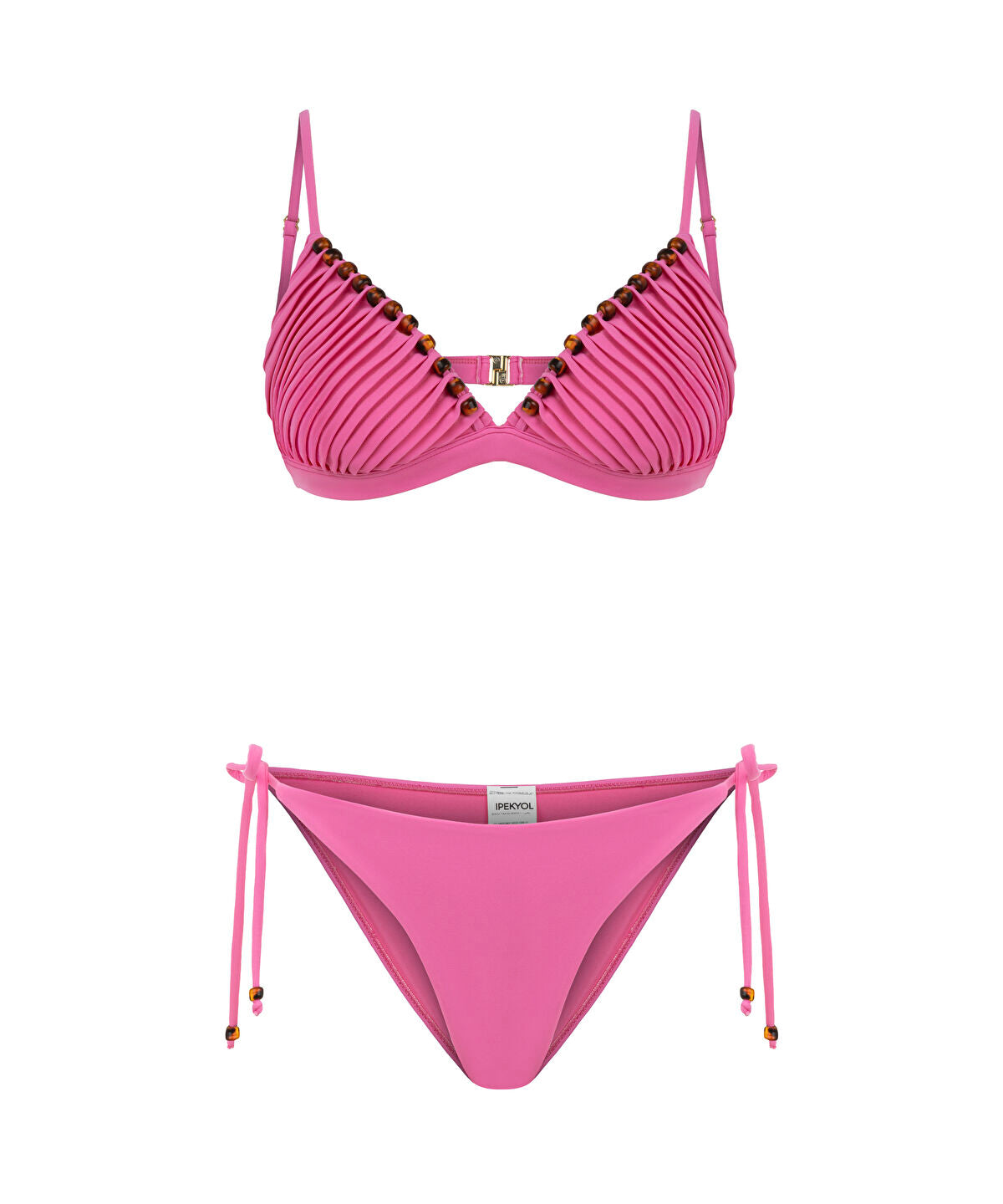 Zoomed Bead-Embellished Pleated Bikini Set