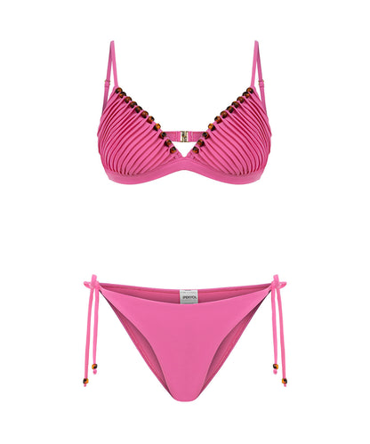 Bead-Embellished Pleated Bikini Set