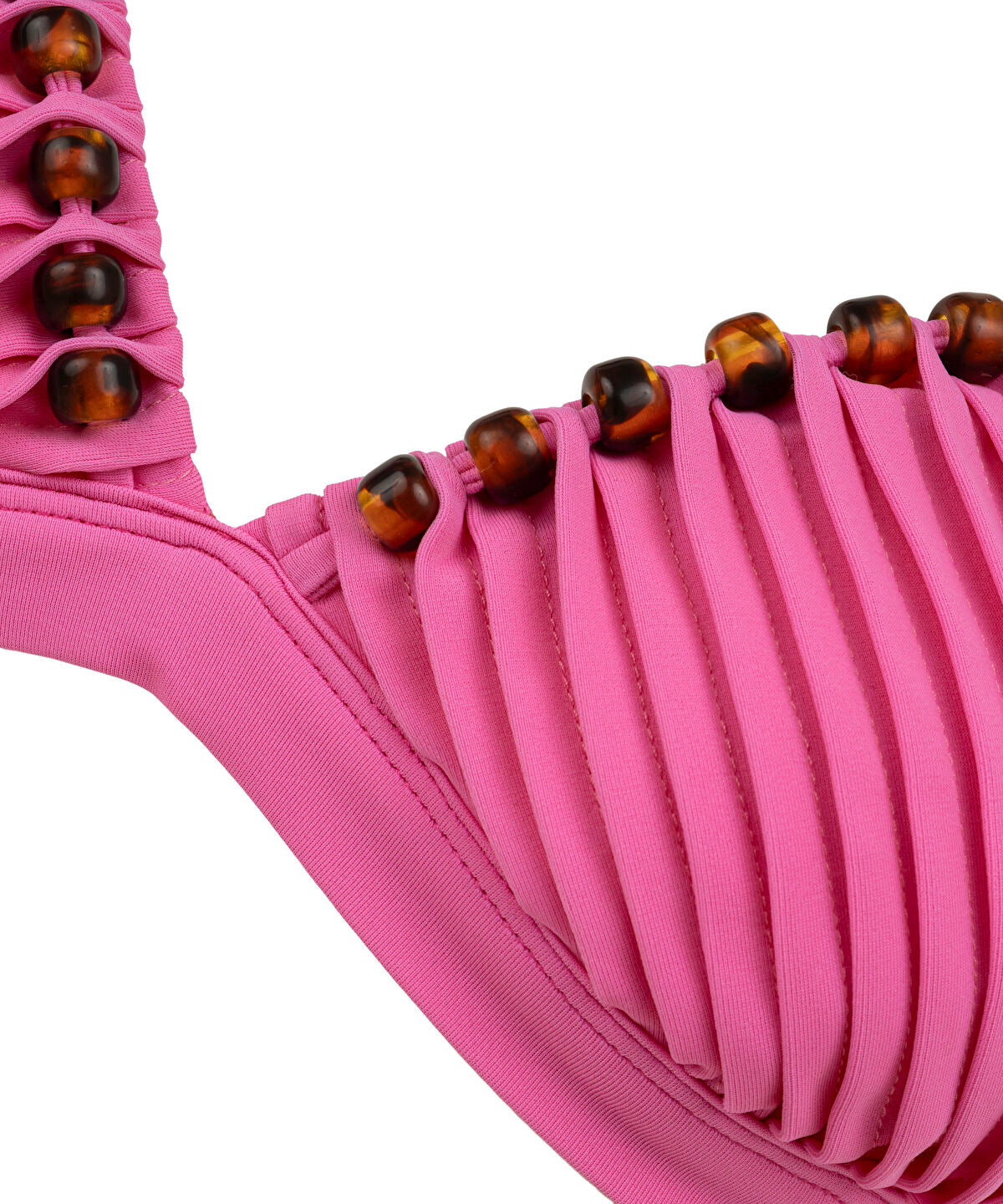 Zoomed Bead-Embellished Pleated Bikini Set