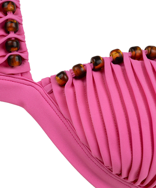 Bead-Embellished Pleated Bikini Set