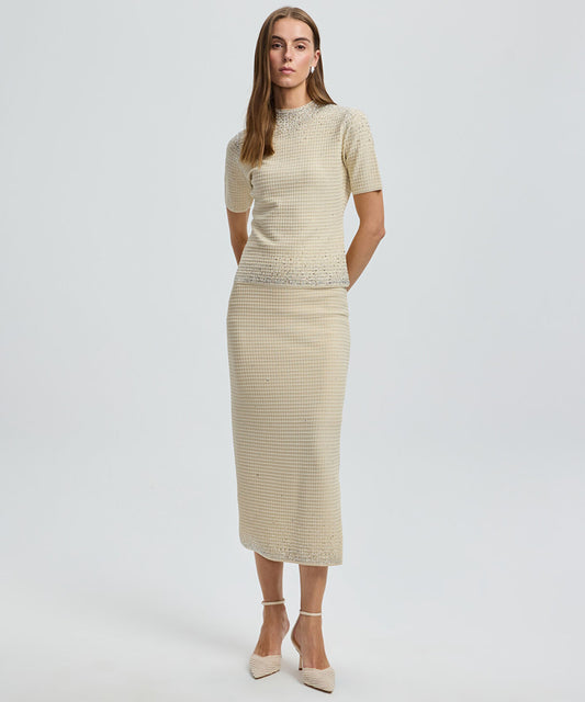 Rhinestone High-Neck Knit Top