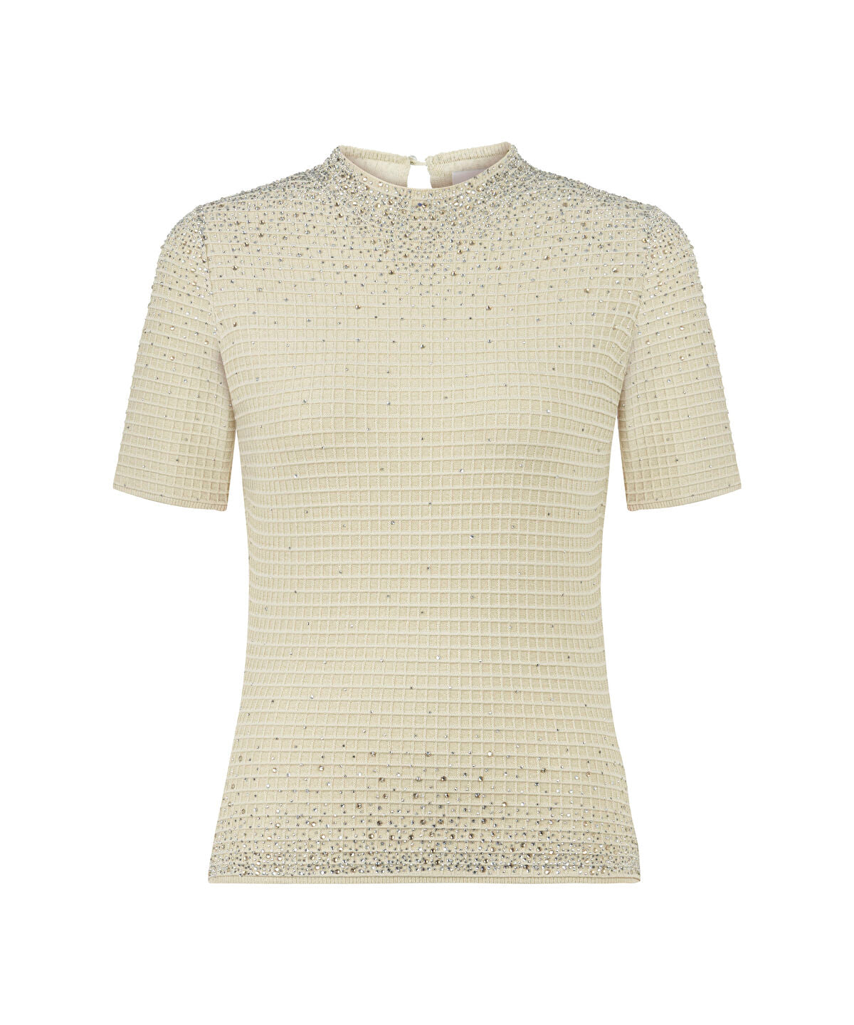 Rhinestone High-Neck Knit Top