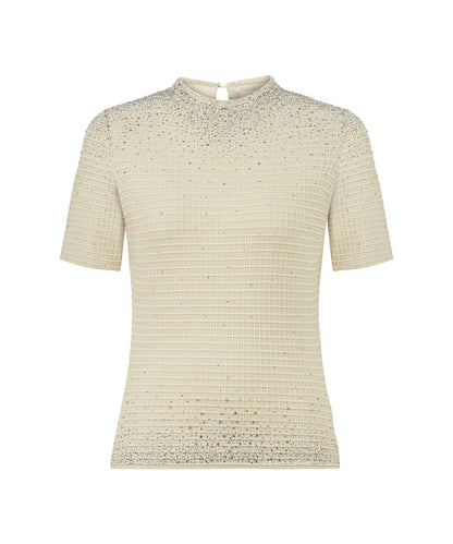 Rhinestone High-Neck Knit Top