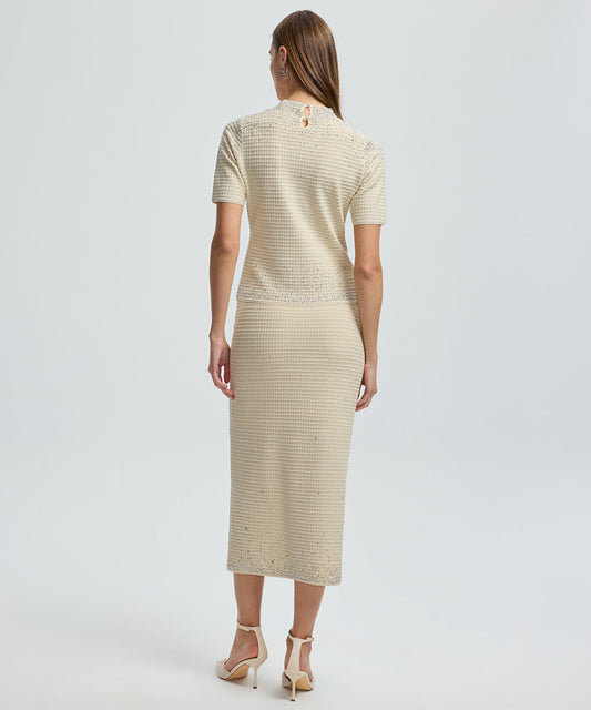 Rhinestone High-Neck Knit Top