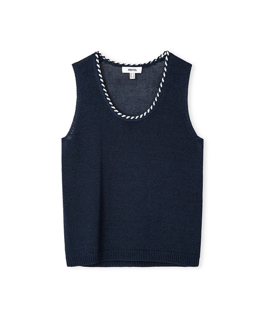 Knit Top with Contrast Piping