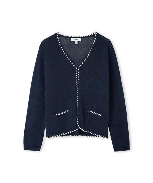 Knit Cardigan with Contrast Piping