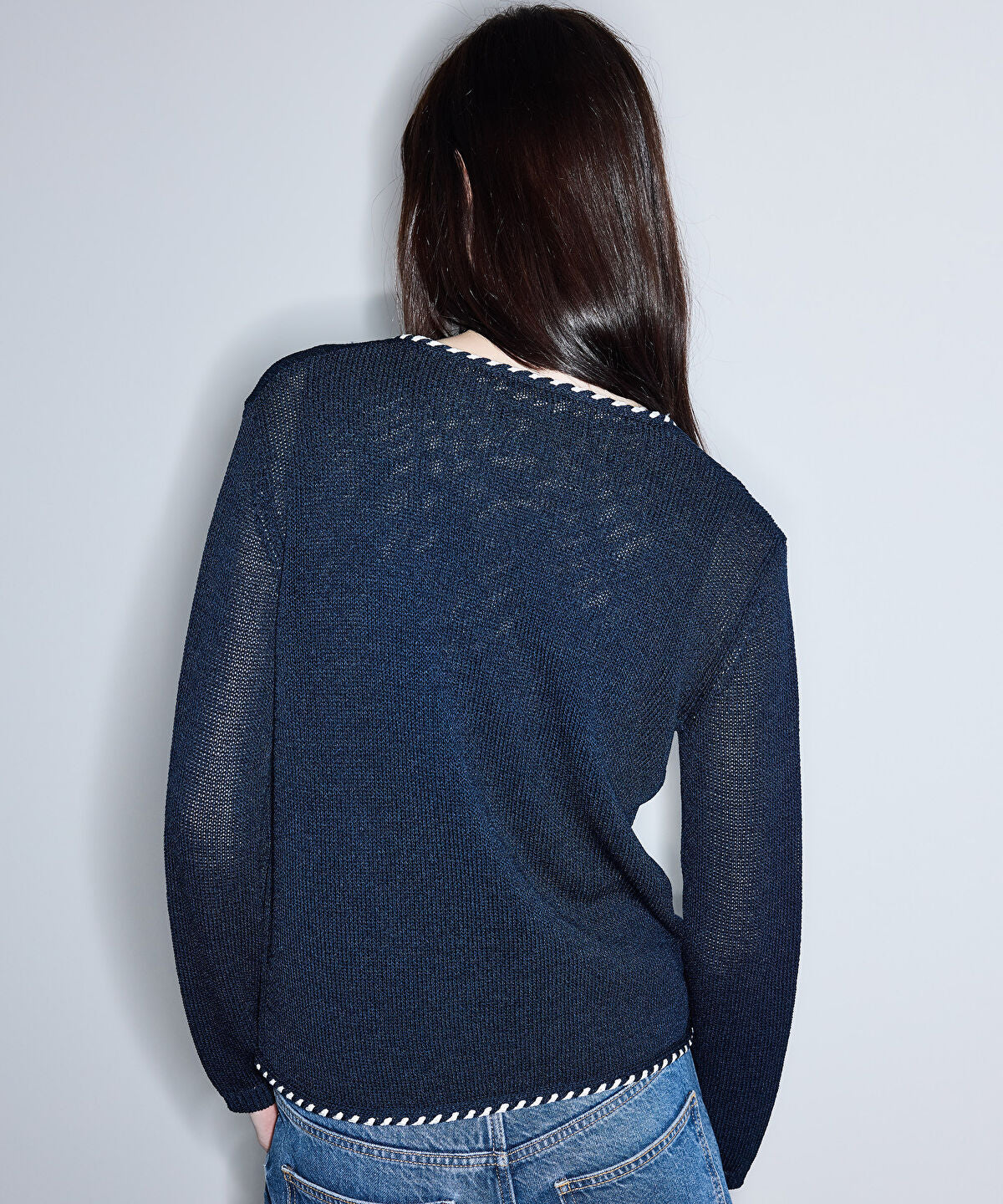 Knit Cardigan with Contrast Piping