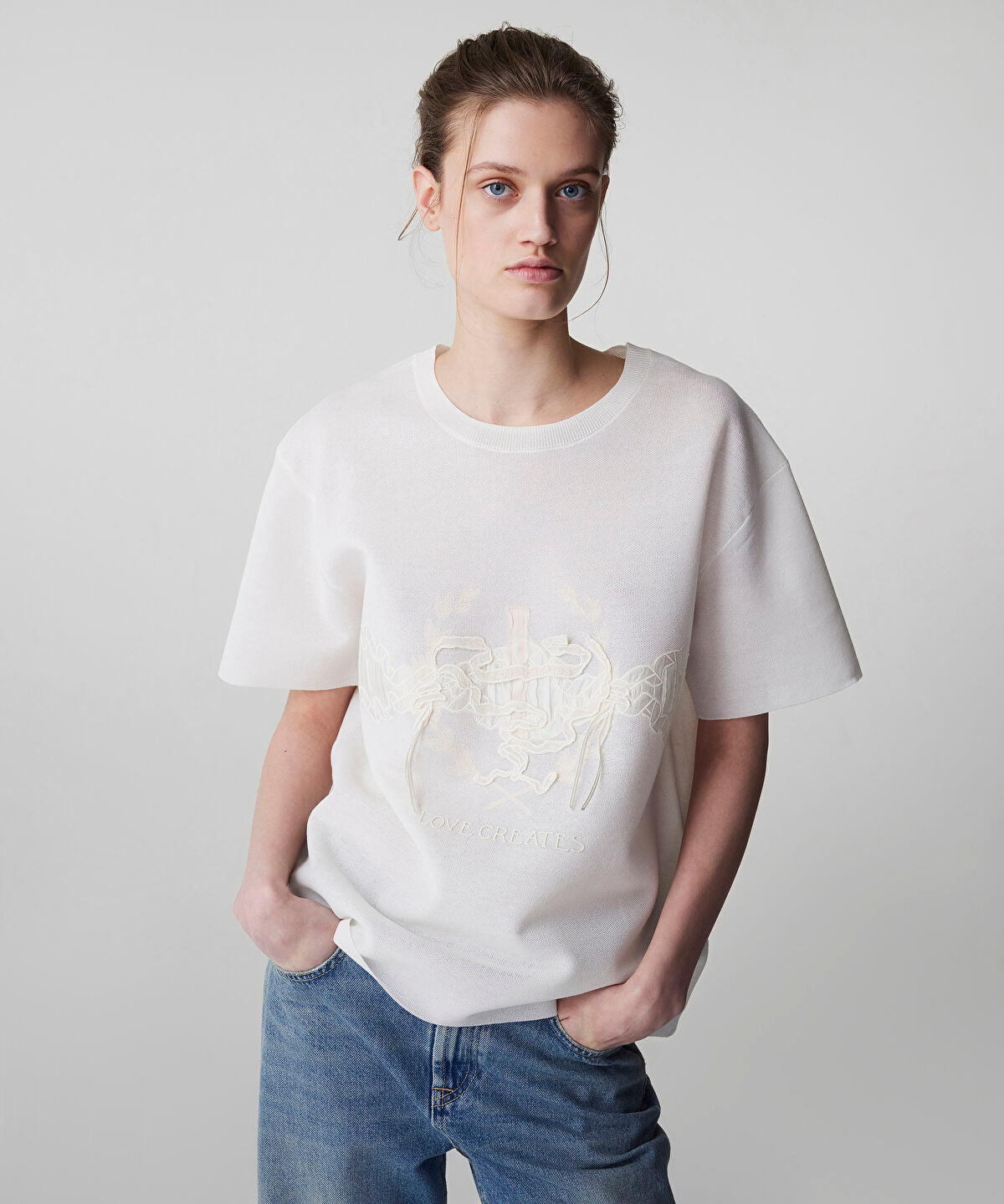 Zoomed Embroidered Knit Top with Applique