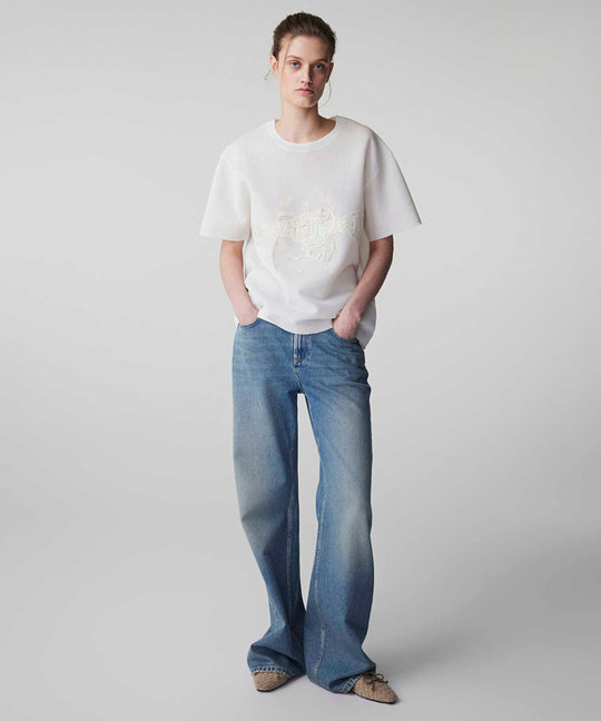Embroidered Knit Top with Applique