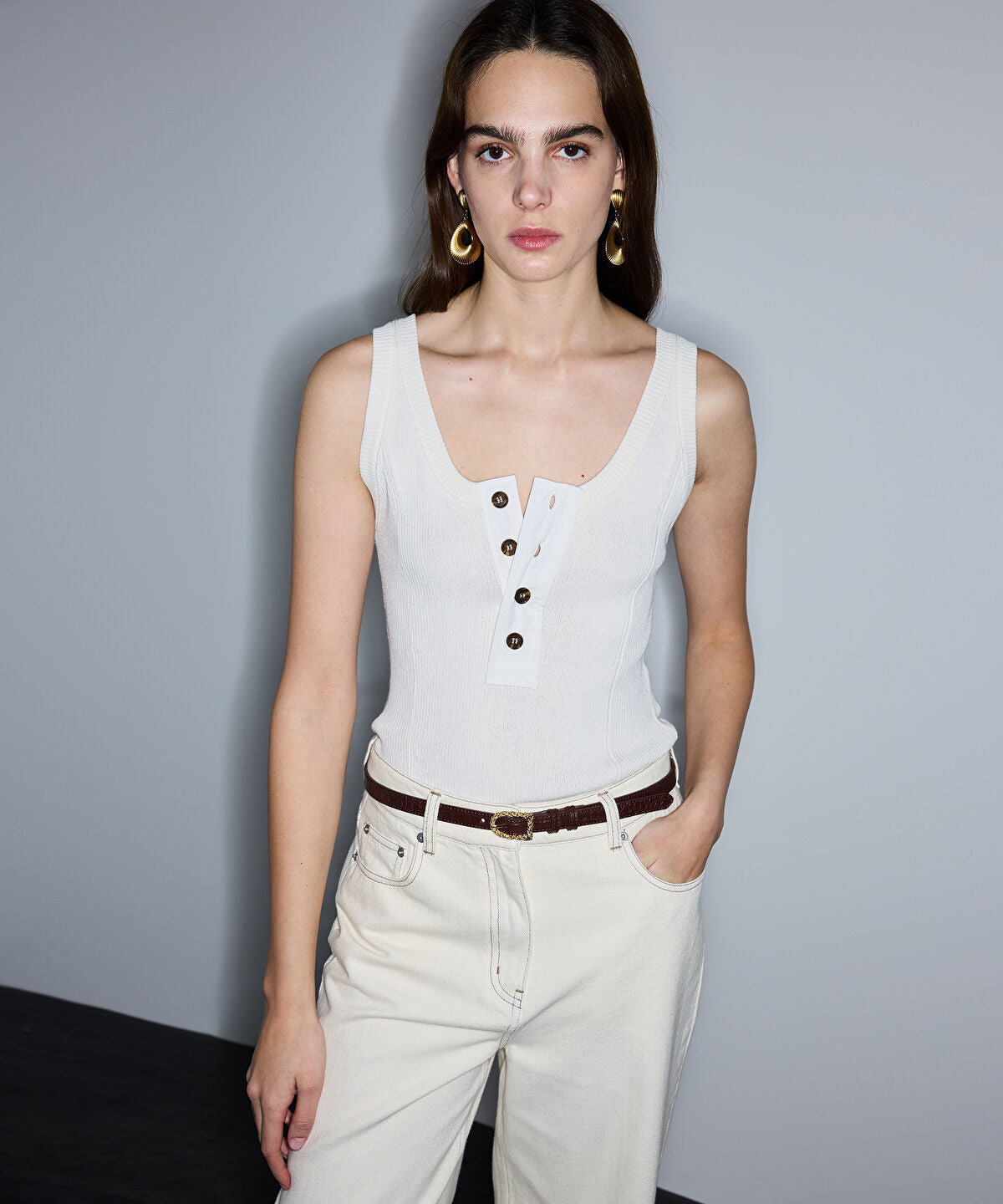 Zoomed Buttoned Knit Tank Top