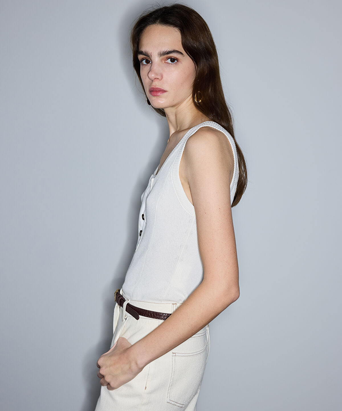 Buttoned Knit Tank Top
