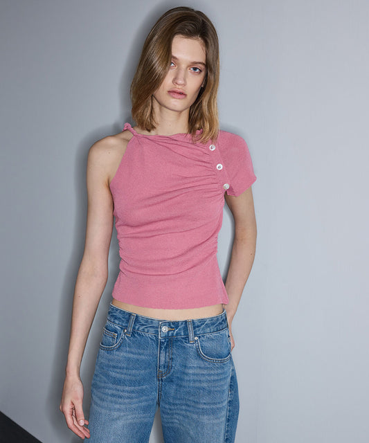 Gathered Asymmetric Knit Top
