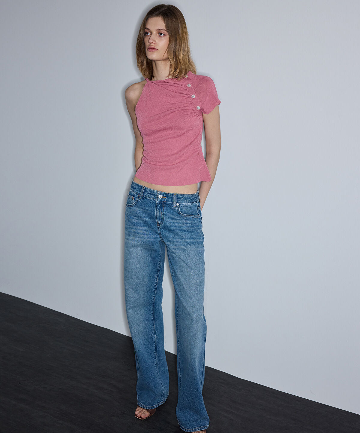 Gathered Asymmetric Knit Top